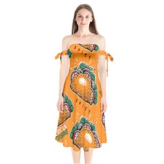 Seamless Pattern With Taco Shoulder Tie Bardot Midi Dress by Pakemis