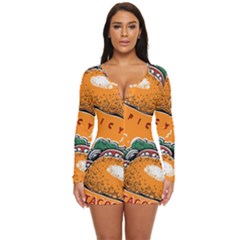 Seamless Pattern With Taco Long Sleeve Boyleg Swimsuit by Pakemis