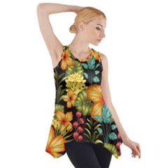 Fabulous Colorful Floral Seamless Side Drop Tank Tunic by Pakemis