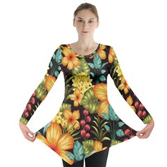 Fabulous Colorful Floral Seamless Long Sleeve Tunic  by Pakemis