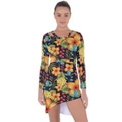 Fabulous Colorful Floral Seamless Asymmetric Cut-out Shift Dress by Pakemis