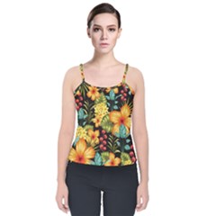 Fabulous Colorful Floral Seamless Velvet Spaghetti Strap Top by Pakemis