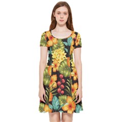 Fabulous Colorful Floral Seamless Inside Out Cap Sleeve Dress by Pakemis