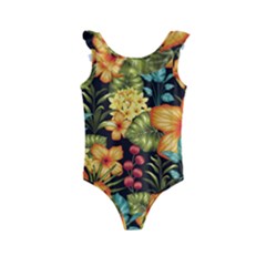 Fabulous Colorful Floral Seamless Kids  Frill Swimsuit by Pakemis