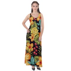 Fabulous Colorful Floral Seamless Sleeveless Velour Maxi Dress by Pakemis