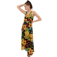 Fabulous Colorful Floral Seamless V-neck Chiffon Maxi Dress by Pakemis