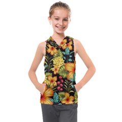 Fabulous Colorful Floral Seamless Kids  Sleeveless Hoodie by Pakemis