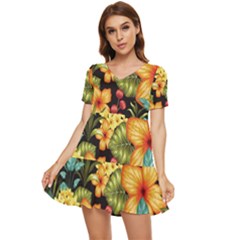 Fabulous Colorful Floral Seamless Tiered Short Sleeve Babydoll Dress by Pakemis