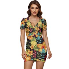 Fabulous Colorful Floral Seamless Low Cut Cap Sleeve Mini Dress by Pakemis