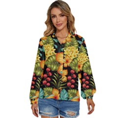 Fabulous Colorful Floral Seamless Women s Long Sleeve Button Down Shirt