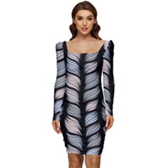 Seamless Pattern With Interweaving Braids Women Long Sleeve Ruched Stretch Jersey Dress by Pakemis