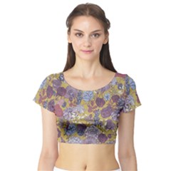 Floral Seamless Pattern With Flowers Vintage Background Colorful Illustration Short Sleeve Crop Top