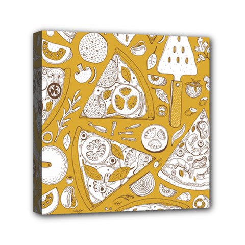 Vector-seamless-pizza-slice-pattern-hand-drawn-pizza-illustration-great-pizzeria-menu-background - Mini Canvas 6  X 6  (stretched) by Pakemis