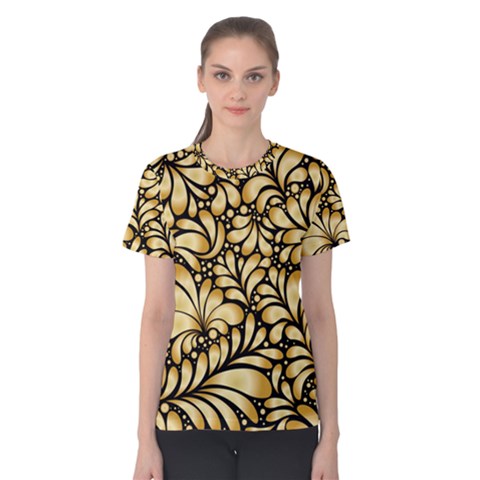 Damask-teardrop-gold-ornament-seamless-pattern Women s Cotton Tee by Pakemis