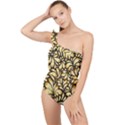 Damask-teardrop-gold-ornament-seamless-pattern Frilly One Shoulder Swimsuit View1