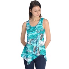 Sea-waves-seamless-pattern Sleeveless Tunic by Pakemis