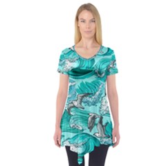 Sea-waves-seamless-pattern Short Sleeve Tunic  by Pakemis