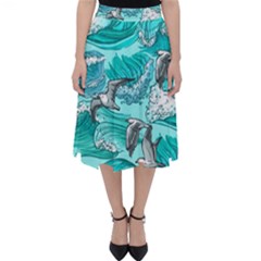 Sea-waves-seamless-pattern Classic Midi Skirt by Pakemis