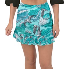 Sea-waves-seamless-pattern Fishtail Mini Chiffon Skirt by Pakemis