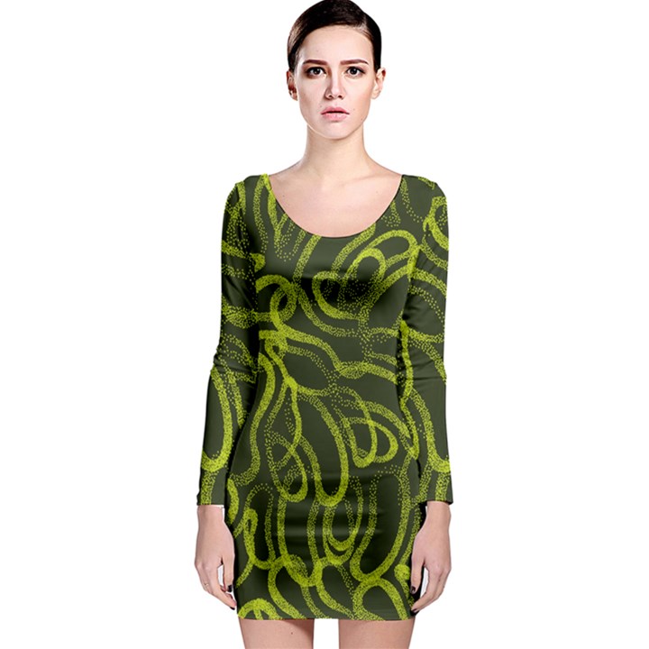 Green-abstract-stippled-repetitive-fashion-seamless-pattern Long Sleeve Bodycon Dress