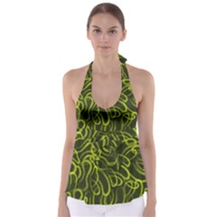 Green-abstract-stippled-repetitive-fashion-seamless-pattern Babydoll Tankini Top by Pakemis