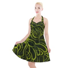 Green-abstract-stippled-repetitive-fashion-seamless-pattern Halter Party Swing Dress  by Pakemis