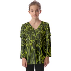 Green-abstract-stippled-repetitive-fashion-seamless-pattern Kids  V Neck Casual Top by Pakemis