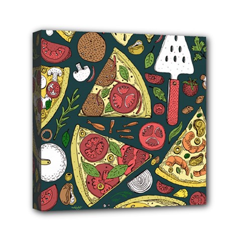 Vector-seamless-pizza-slice-pattern-hand-drawn-pizza-illustration-great-pizzeria-menu-background Mini Canvas 6  X 6  (stretched) by Pakemis