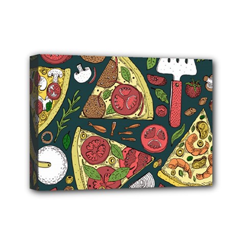 Vector-seamless-pizza-slice-pattern-hand-drawn-pizza-illustration-great-pizzeria-menu-background Mini Canvas 7  X 5  (stretched) by Pakemis