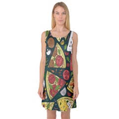 Vector-seamless-pizza-slice-pattern-hand-drawn-pizza-illustration-great-pizzeria-menu-background Sleeveless Satin Nightdress by Pakemis