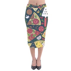 Vector-seamless-pizza-slice-pattern-hand-drawn-pizza-illustration-great-pizzeria-menu-background Velvet Midi Pencil Skirt by Pakemis