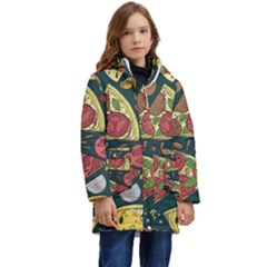 Vector-seamless-pizza-slice-pattern-hand-drawn-pizza-illustration-great-pizzeria-menu-background Kid s Hooded Longline Puffer Jacket by Pakemis