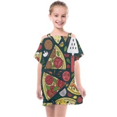 Vector-seamless-pizza-slice-pattern-hand-drawn-pizza-illustration-great-pizzeria-menu-background Kids  One Piece Chiffon Dress by Pakemis