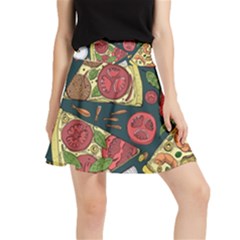 Vector-seamless-pizza-slice-pattern-hand-drawn-pizza-illustration-great-pizzeria-menu-background Waistband Skirt by Pakemis