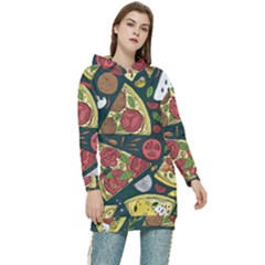 Vector-seamless-pizza-slice-pattern-hand-drawn-pizza-illustration-great-pizzeria-menu-background Women s Long Oversized Pullover Hoodie by Pakemis