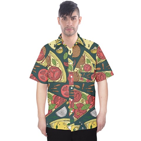 Vector-seamless-pizza-slice-pattern-hand-drawn-pizza-illustration-great-pizzeria-menu-background Men s Hawaii Shirt by Pakemis