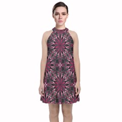 Seamless-pattern-with-flowers-oriental-style-mandala Velvet Halter Neckline Dress  by Pakemis