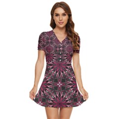 Seamless-pattern-with-flowers-oriental-style-mandala V-neck High Waist Chiffon Mini Dress by Pakemis