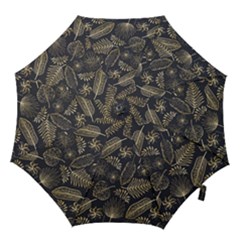 Elegant-pattern-with-golden-tropical-leaves Hook Handle Umbrellas (medium) by Pakemis