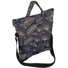 Elegant-pattern-with-golden-tropical-leaves Fold Over Handle Tote Bag by Pakemis