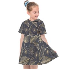 Elegant-pattern-with-golden-tropical-leaves Kids  Sailor Dress by Pakemis