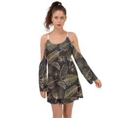 Elegant-pattern-with-golden-tropical-leaves Boho Dress by Pakemis