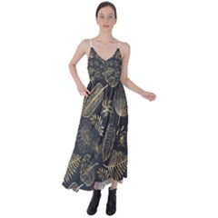 Elegant-pattern-with-golden-tropical-leaves Tie Back Maxi Dress by Pakemis