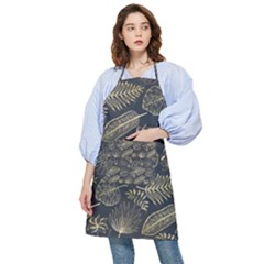 Elegant-pattern-with-golden-tropical-leaves Pocket Apron by Pakemis