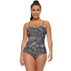 Elegant-pattern-with-golden-tropical-leaves Retro Full Coverage Swimsuit by Pakemis