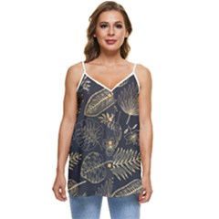 Elegant-pattern-with-golden-tropical-leaves Casual Spaghetti Strap Chiffon Top by Pakemis