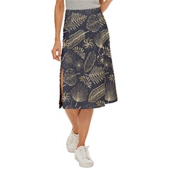 Elegant-pattern-with-golden-tropical-leaves Midi Panel Skirt by Pakemis