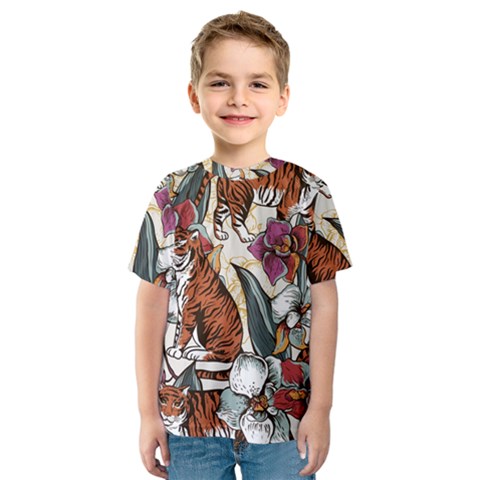 Natural-seamless-pattern-with-tiger-blooming-orchid Kids  Sport Mesh Tee by Pakemis