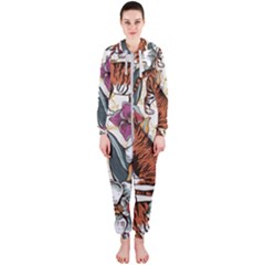 Natural-seamless-pattern-with-tiger-blooming-orchid Hooded Jumpsuit (ladies)