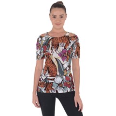 Natural-seamless-pattern-with-tiger-blooming-orchid Shoulder Cut Out Short Sleeve Top by Pakemis